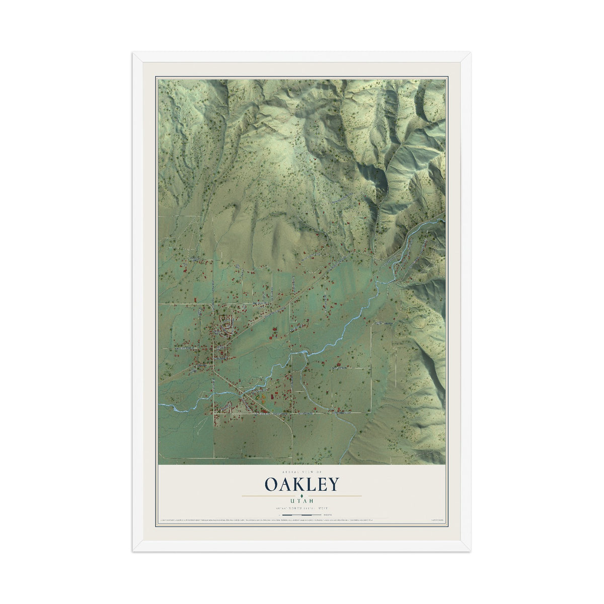 Map of Oakley, Utah, 12 x 18 inch print in a white wood frame