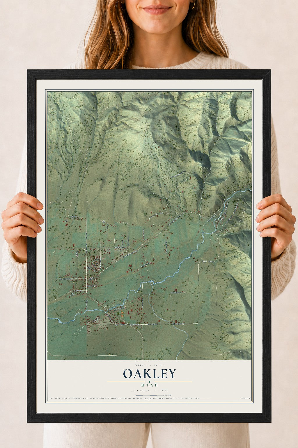Map of Oakley, Utah, 18 x 24 inch print in a black wood frame