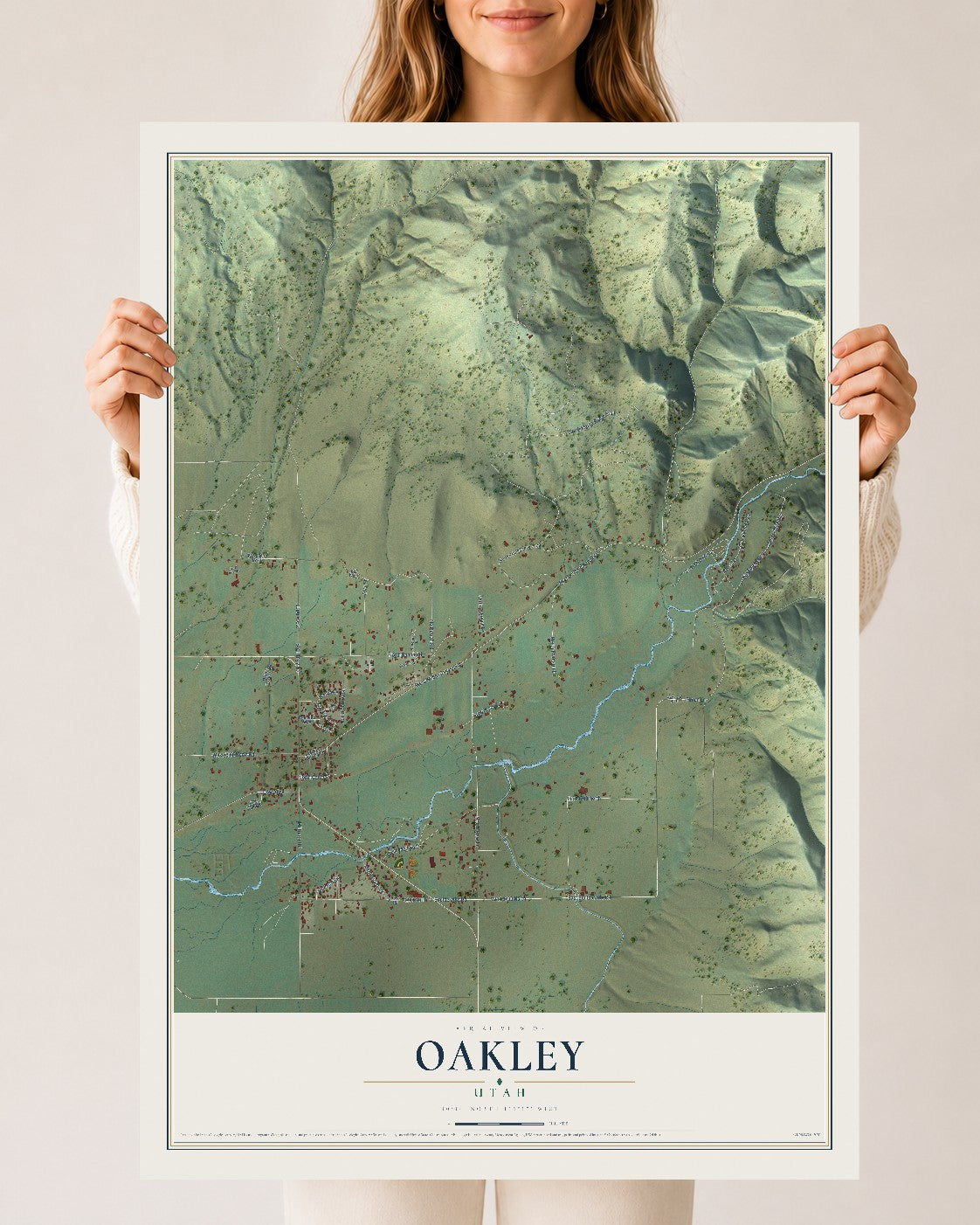 Map of Oakley, Utah, 24 x 36 inch unframed archival matte print