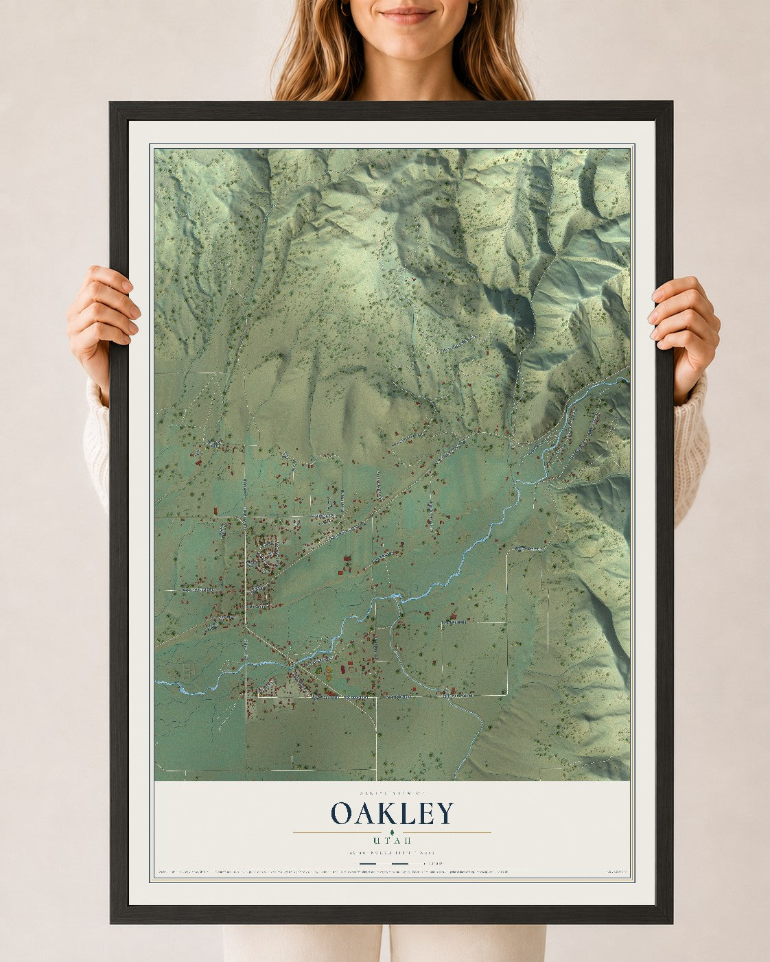 Map of Oakley, Utah, 24 x 36 inch print in a black wood frame