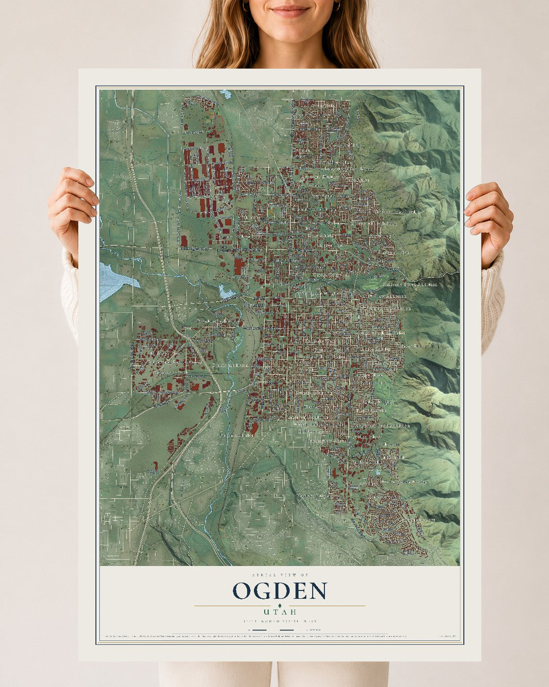 Map of Ogden, Utah, 24 x 36 inch unframed archival matte print