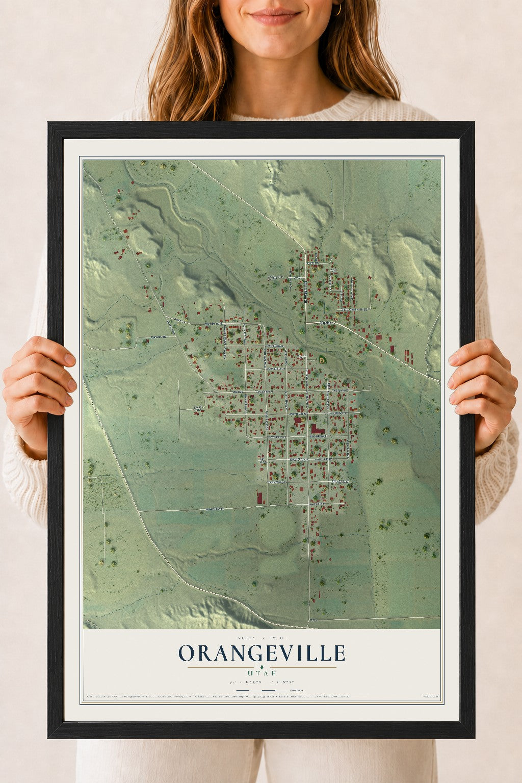 Map of Orangeville, Utah, 18 x 24 inch print in a black wood frame