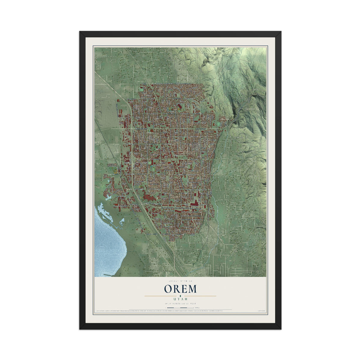 Map of Orem, Utah, 12 x 18 inch print in a black wood frame