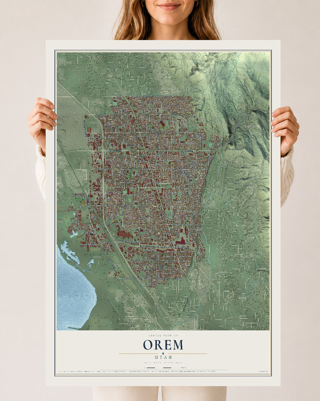 Map of Orem, Utah, 24 x 36 inch unframed archival matte print