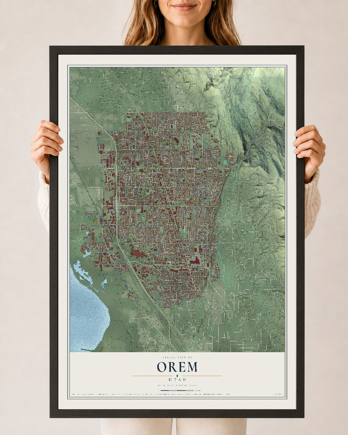 Map of Orem, Utah, 24 x 36 inch print in a black wood frame