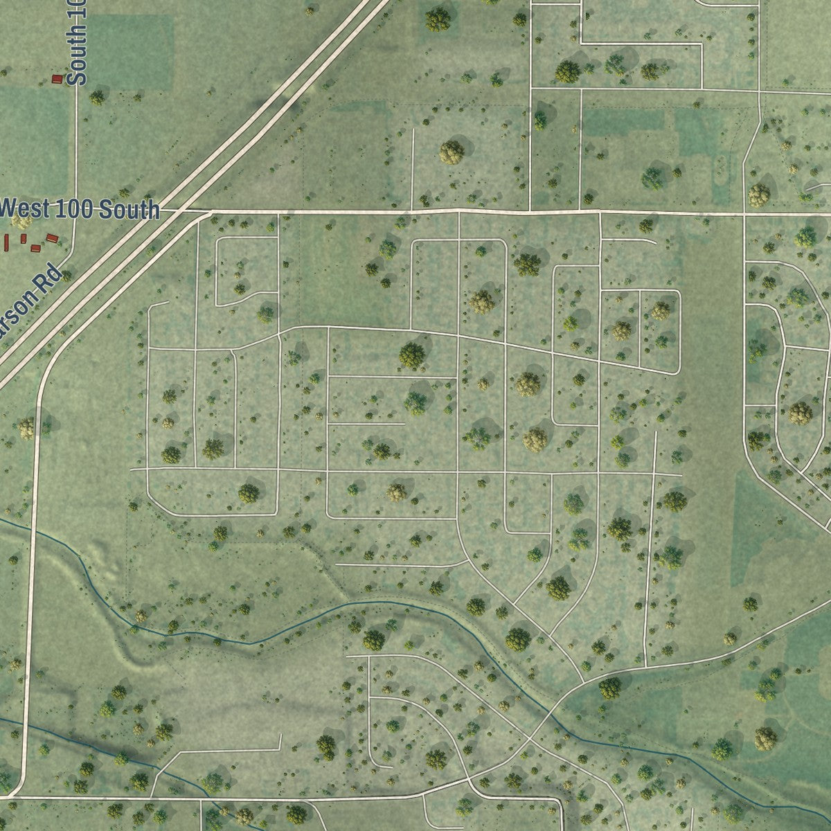 Close-up of the map of Palmyra, Utah print showing street and building detail