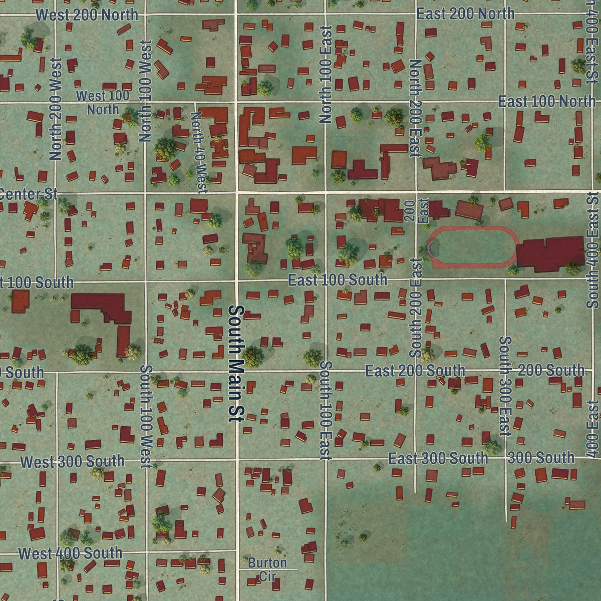 Close-up of the map of Panguitch, Utah print showing street and building detail