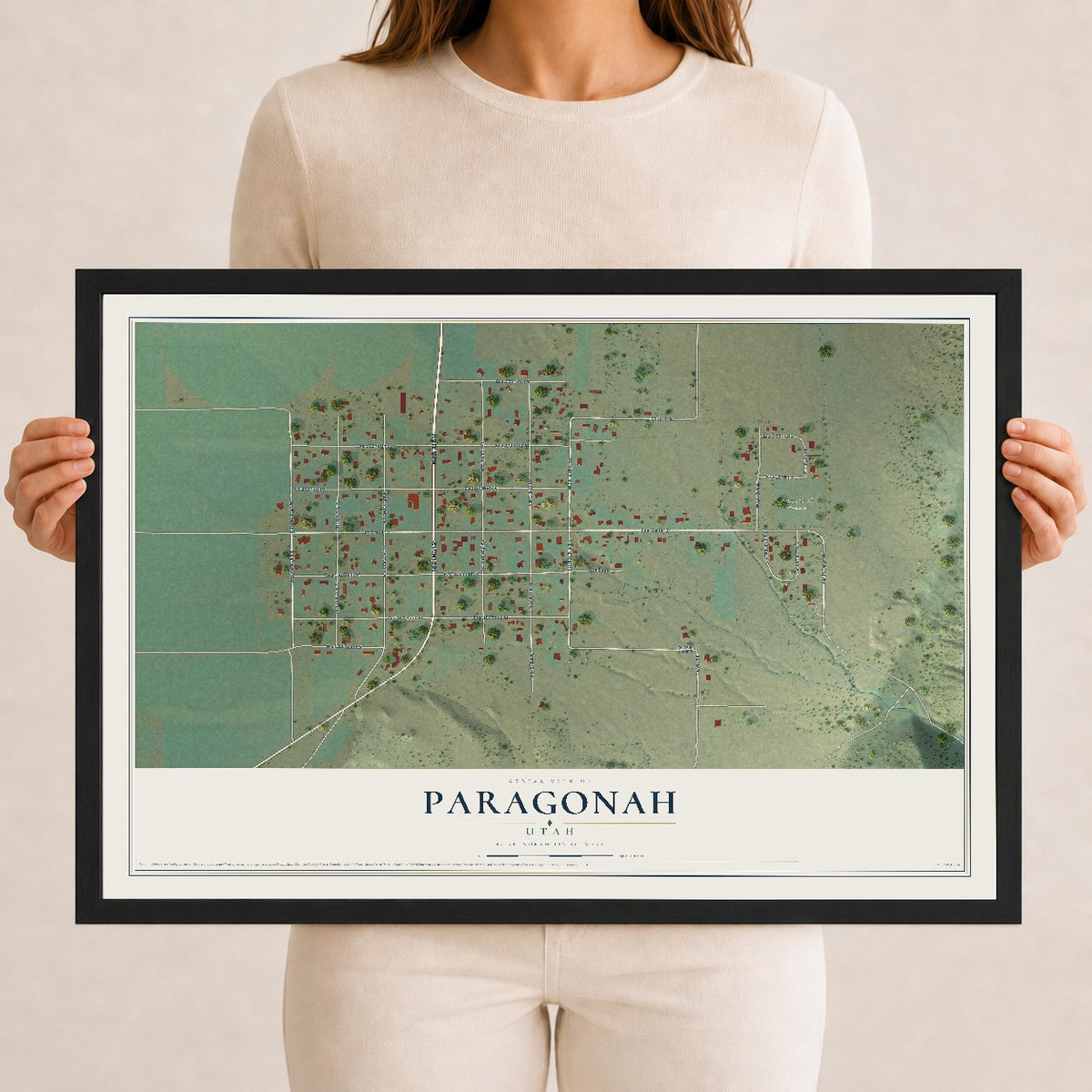 Map of Paragonah, Utah, 12 x 18 inch print in a black wood frame