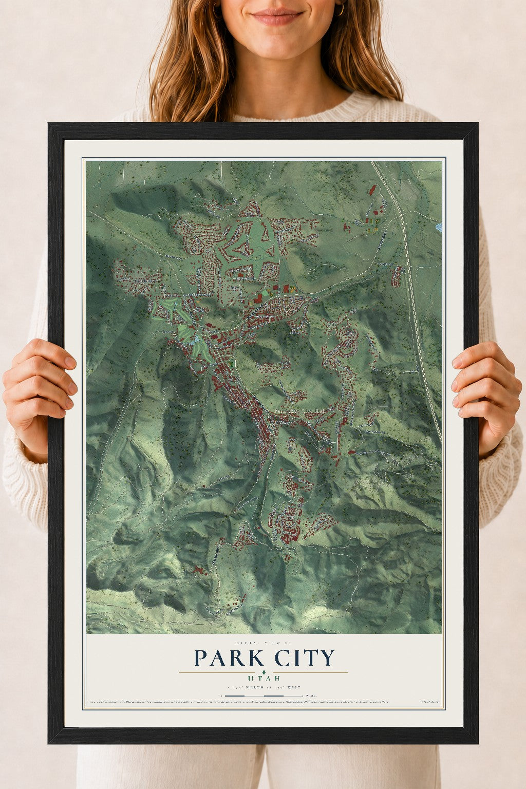 Map of Park City, Utah, 18 x 24 inch print in a black wood frame
