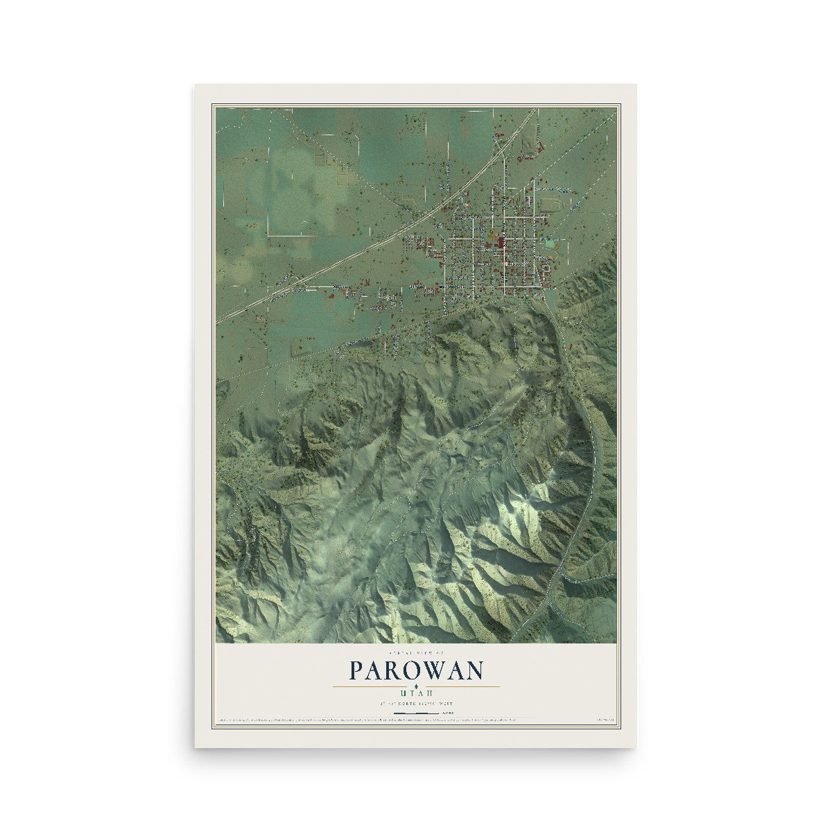 Map of Parowan, Utah, 12 x 18 inch unframed archival matte print