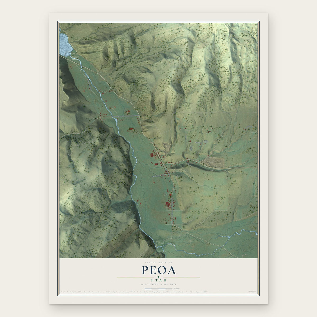 Peoa, Utah map print, the full design