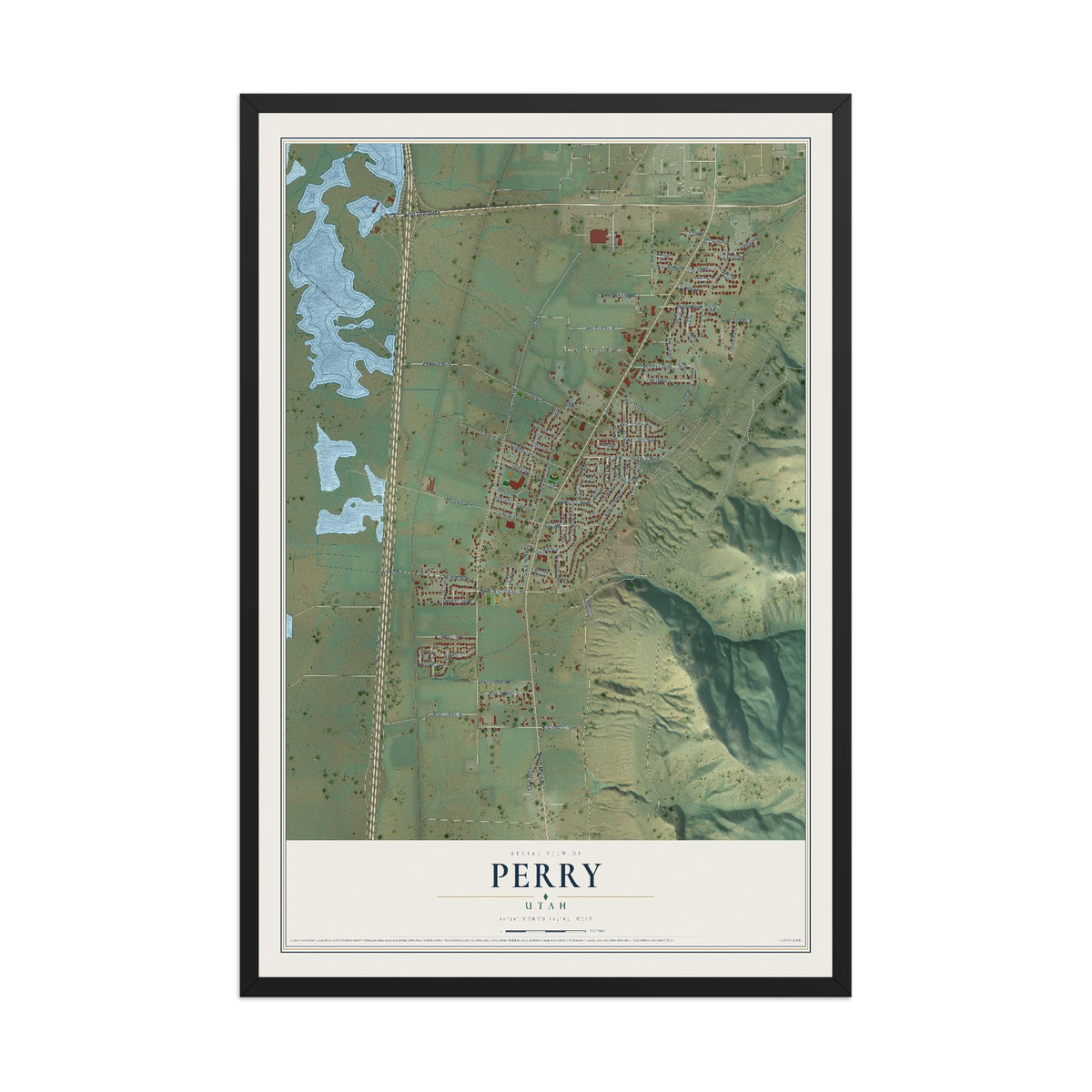 Map of Perry, Utah, 12 x 18 inch print in a black wood frame