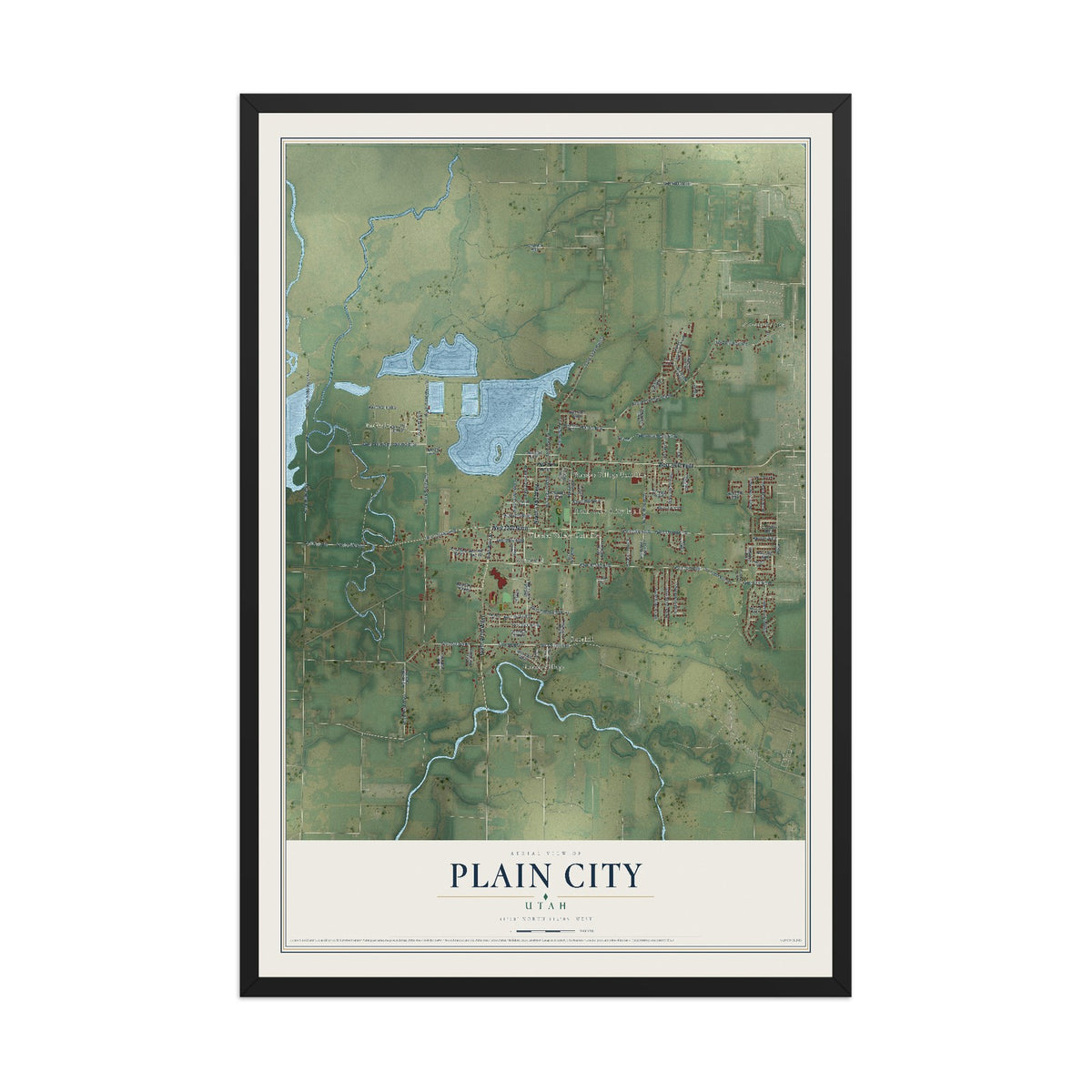 Map of Plain City, Utah, 12 x 18 inch print in a black wood frame
