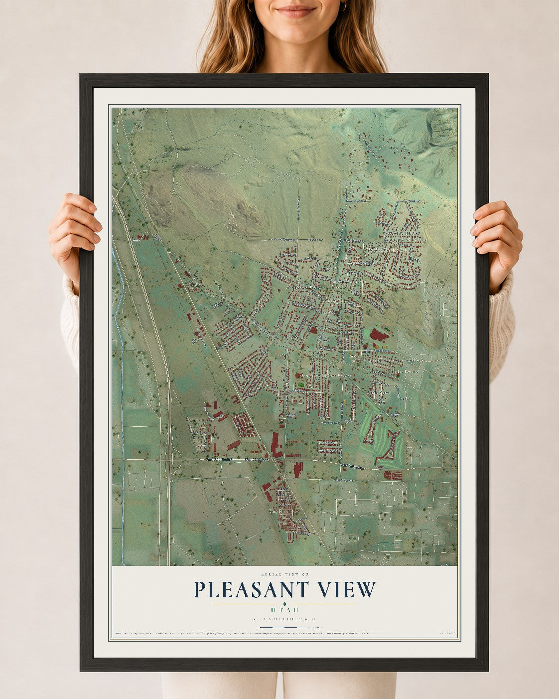 Map of Pleasant View, Utah, 24 x 36 inch print in a black wood frame