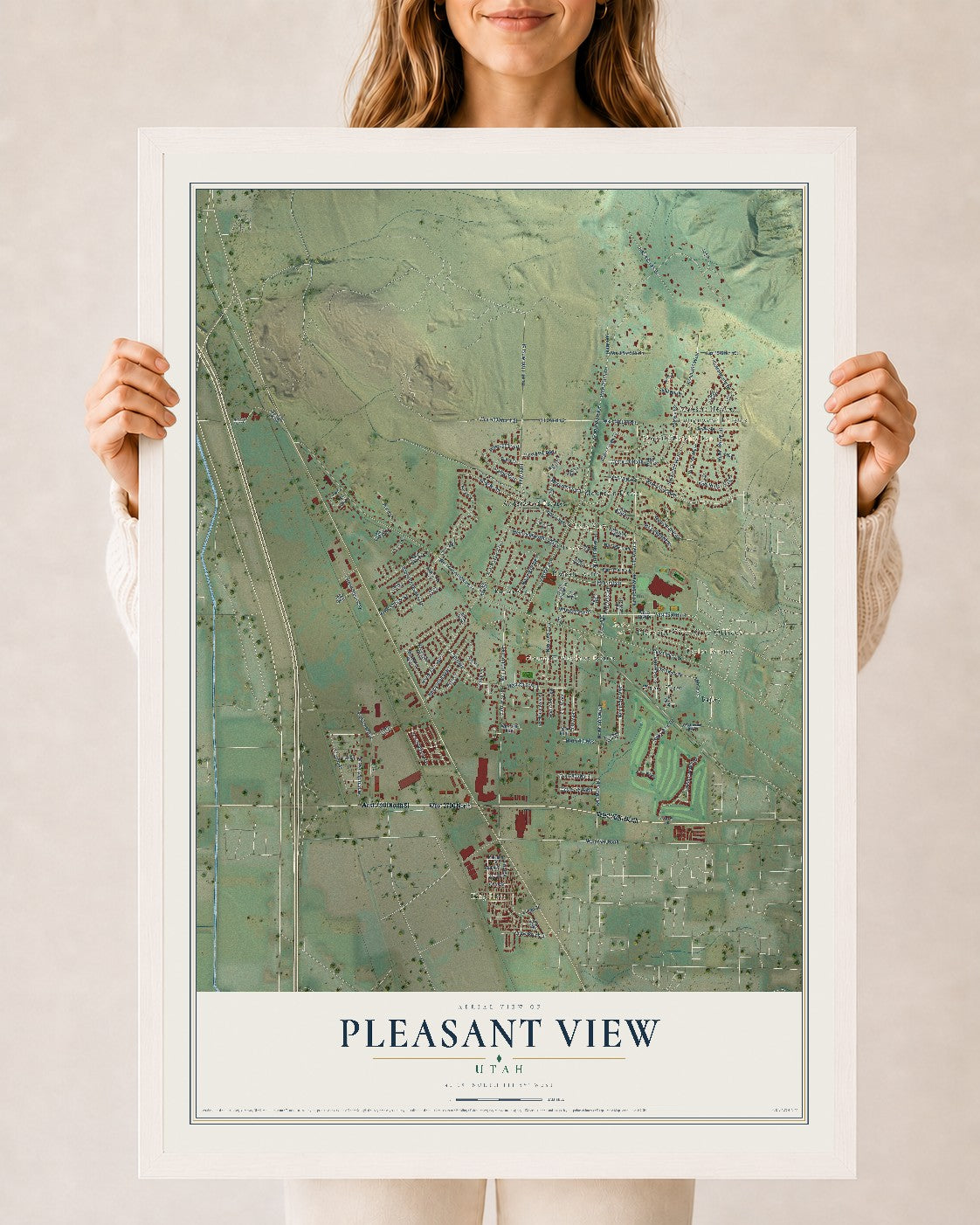 Map of Pleasant View, Utah, 24 x 36 inch print in a white wood frame