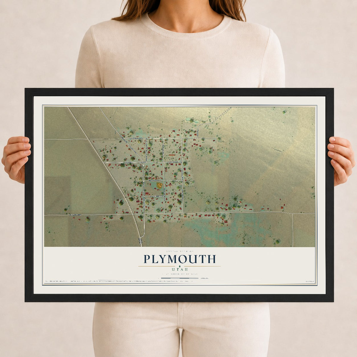 Map of Plymouth, Utah, 12 x 18 inch print in a black wood frame