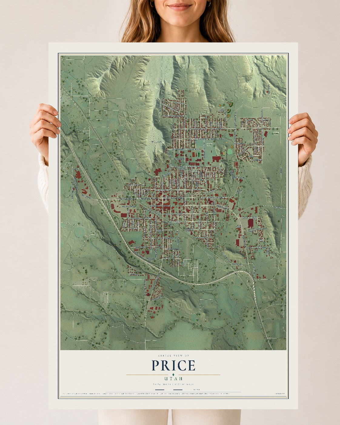 Map of Price, Utah, 24 x 36 inch unframed archival matte print