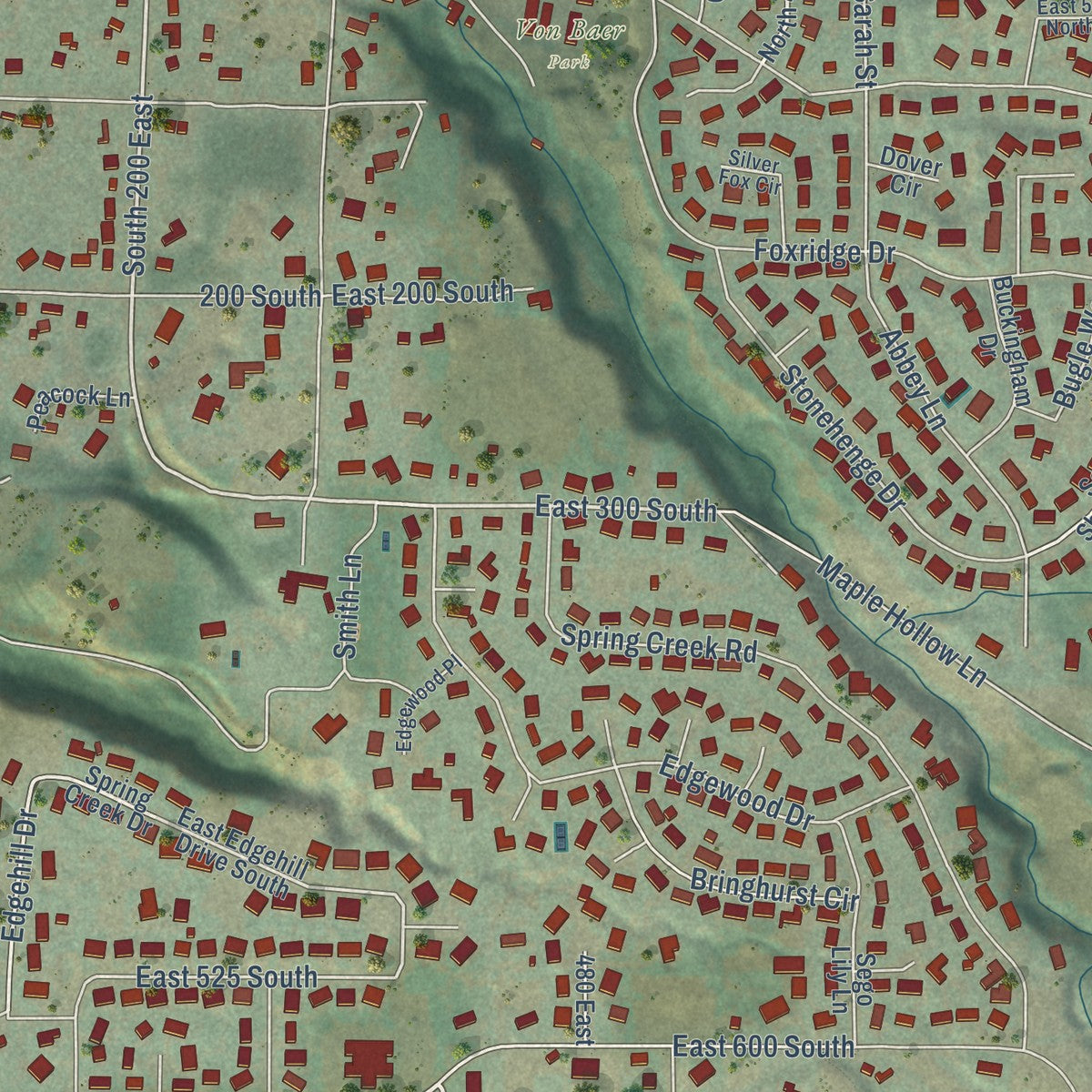 Close-up of the map of Providence, Utah print showing street and building detail