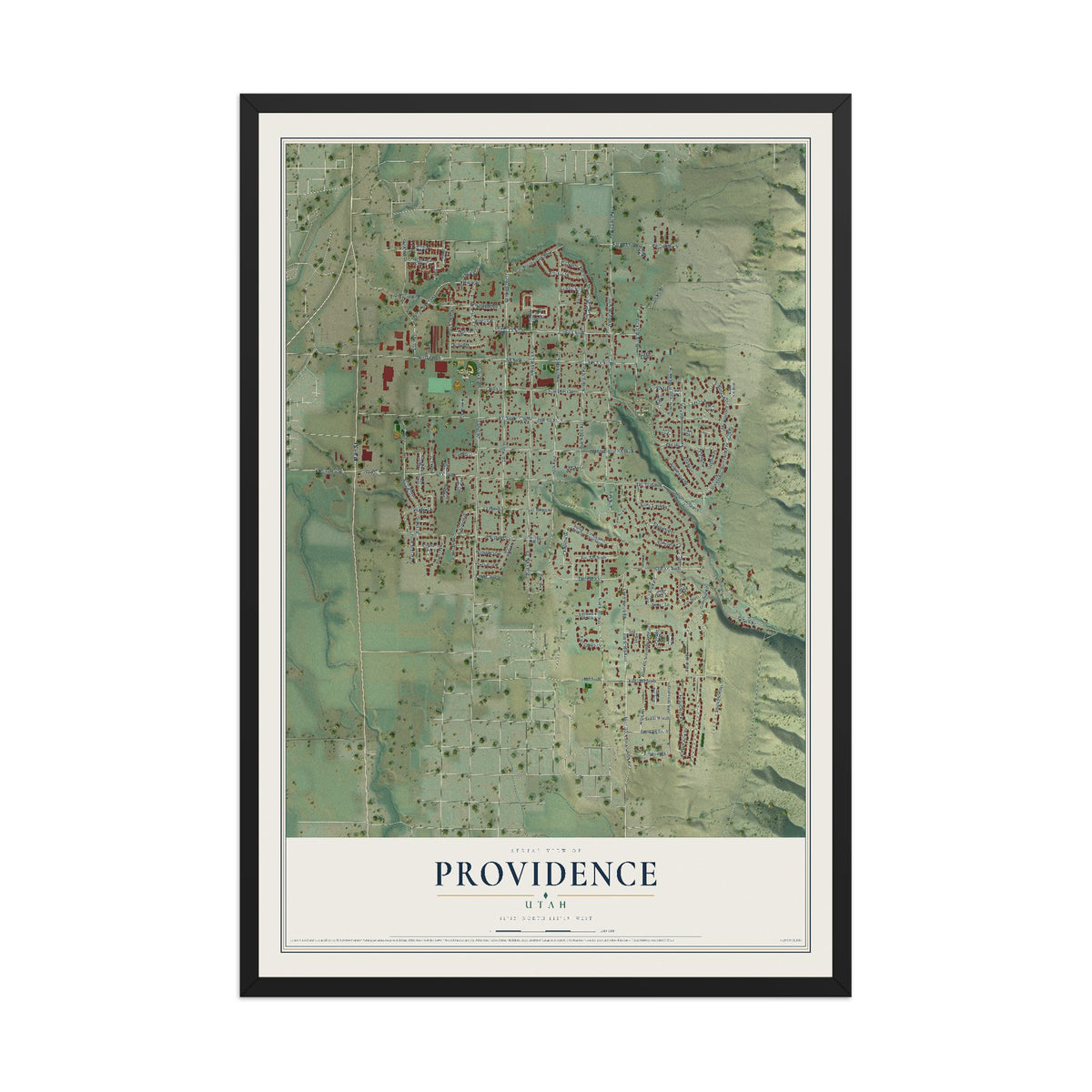 Map of Providence, Utah, 12 x 18 inch print in a black wood frame