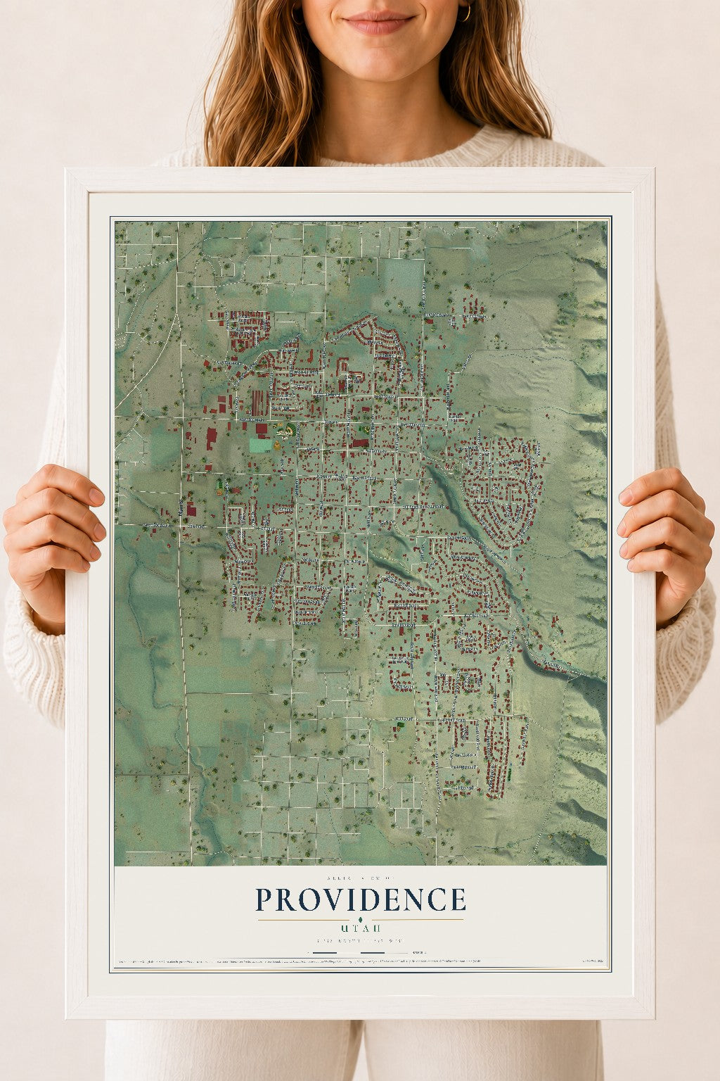 Map of Providence, Utah, 18 x 24 inch print in a white wood frame