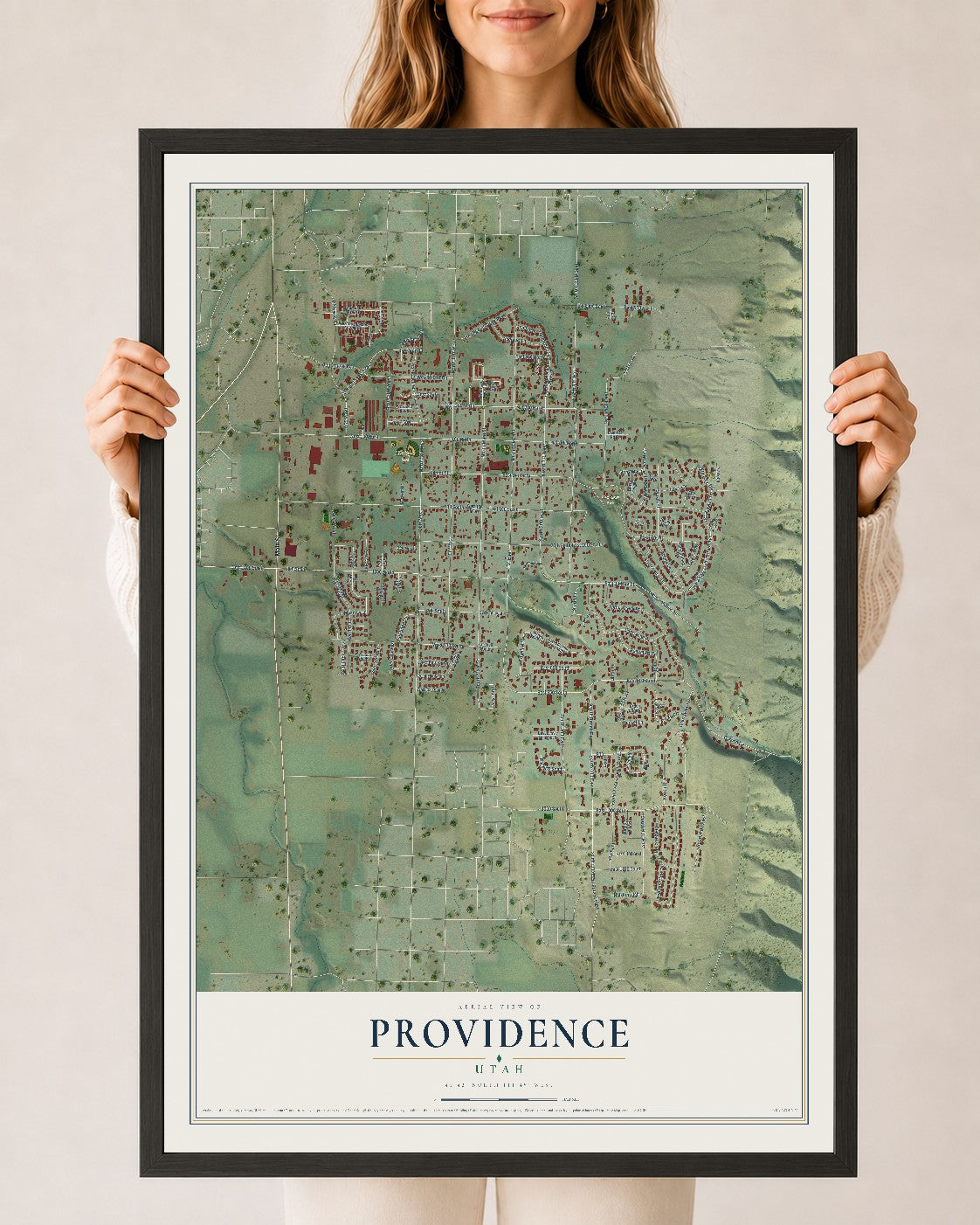 Map of Providence, Utah, 24 x 36 inch print in a black wood frame