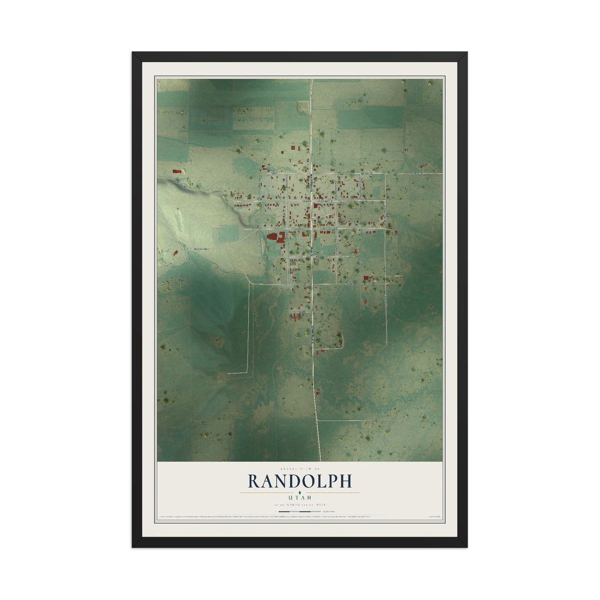 Map of Randolph, Utah, 12 x 18 inch print in a black wood frame