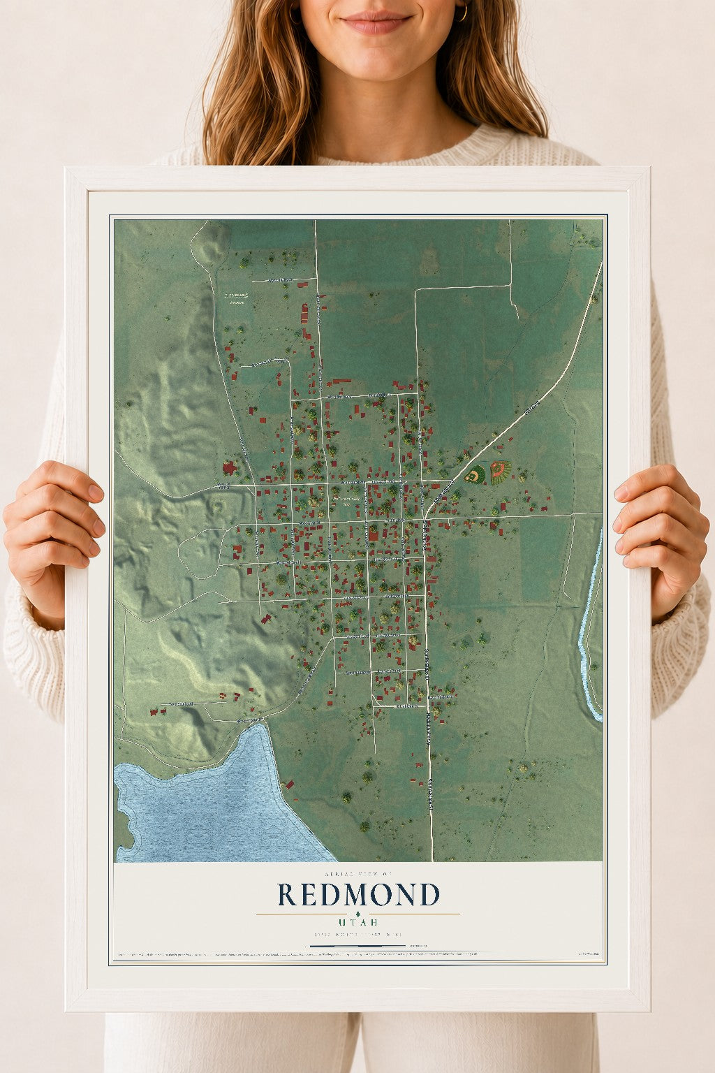Map of Redmond, Utah, 18 x 24 inch print in a white wood frame