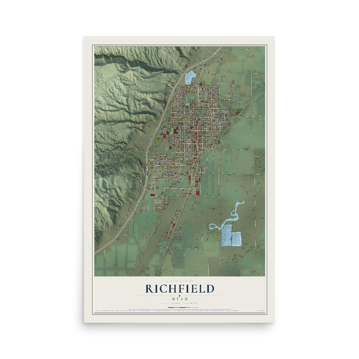 Map of Richfield, Utah, 12 x 18 inch unframed archival matte print