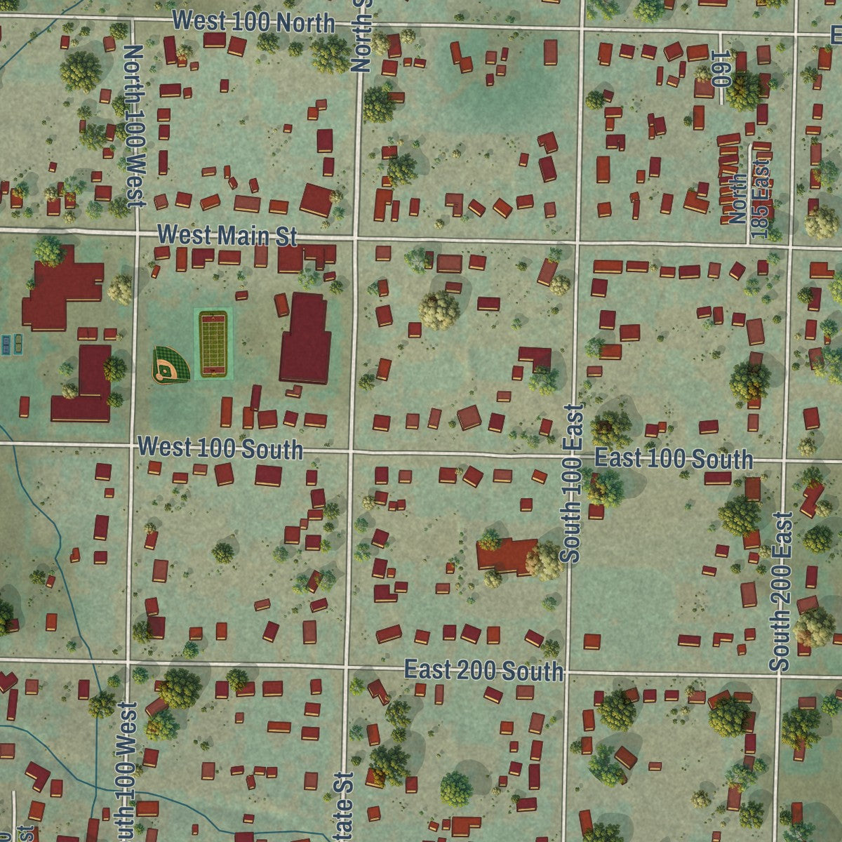 Close-up of the map of Richmond, Utah print showing street and building detail