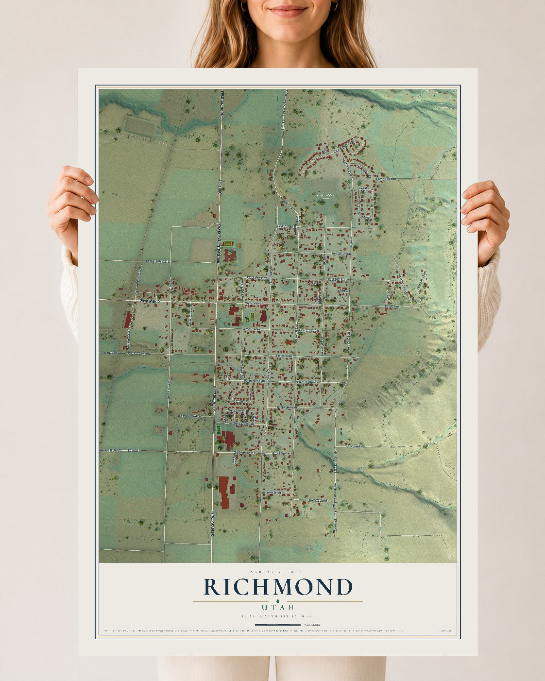 Map of Richmond, Utah, 24 x 36 inch unframed archival matte print