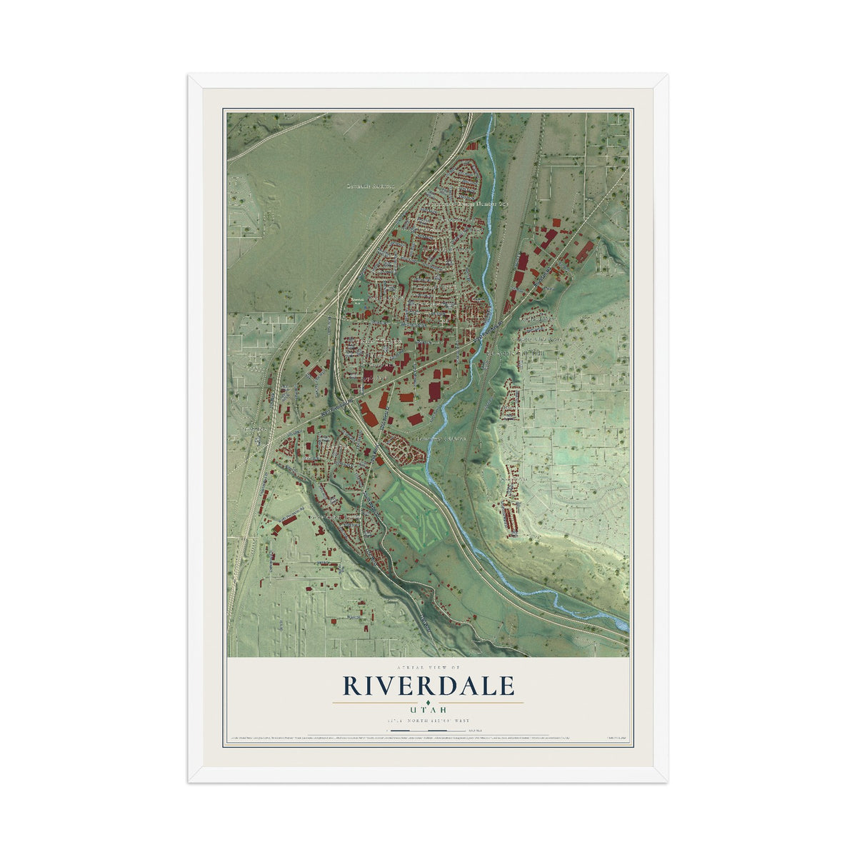 Map of Riverdale, Utah, 12 x 18 inch print in a white wood frame