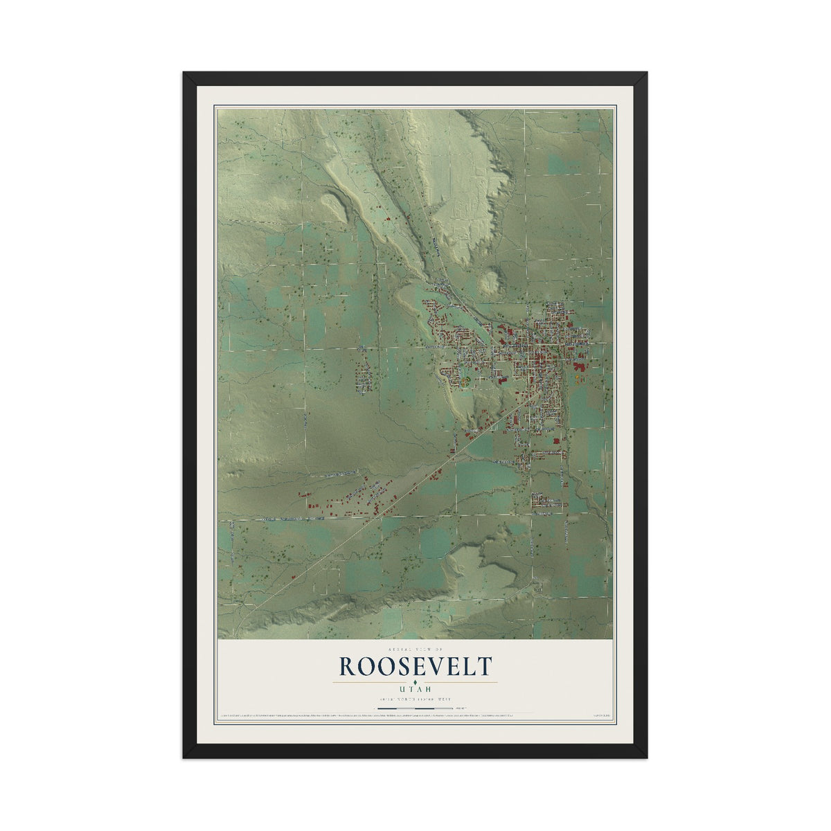 Map of Roosevelt, Utah, 12 x 18 inch print in a black wood frame