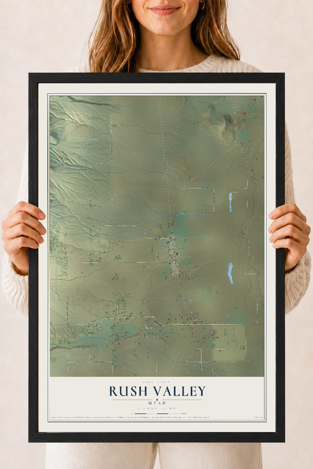 Map of Rush Valley, Utah, 18 x 24 inch print in a black wood frame