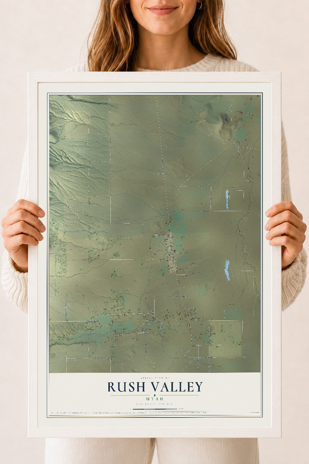 Map of Rush Valley, Utah, 18 x 24 inch print in a white wood frame