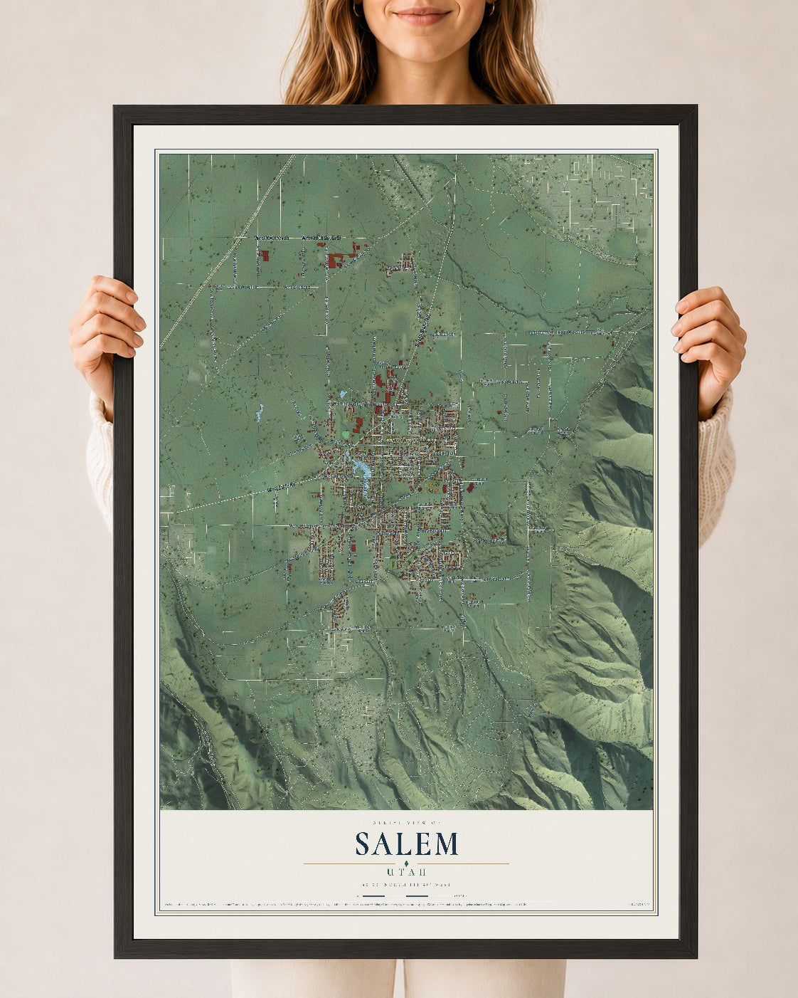 Map of Salem, Utah, 24 x 36 inch print in a black wood frame