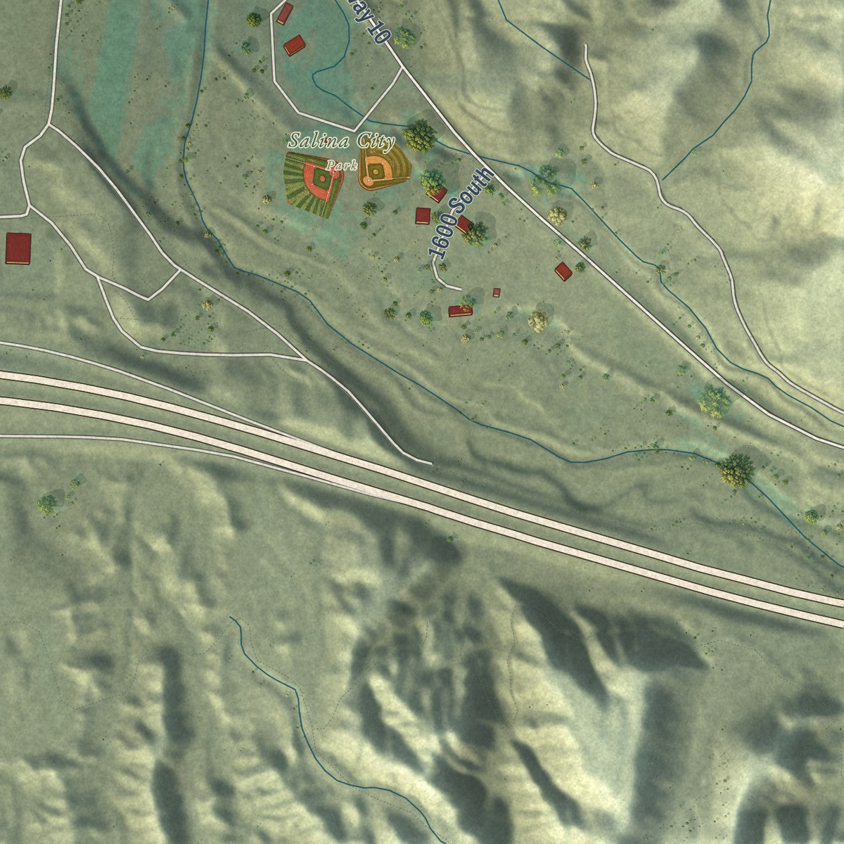 Second close-up of the map of Salina, Utah print showing more streets and buildings