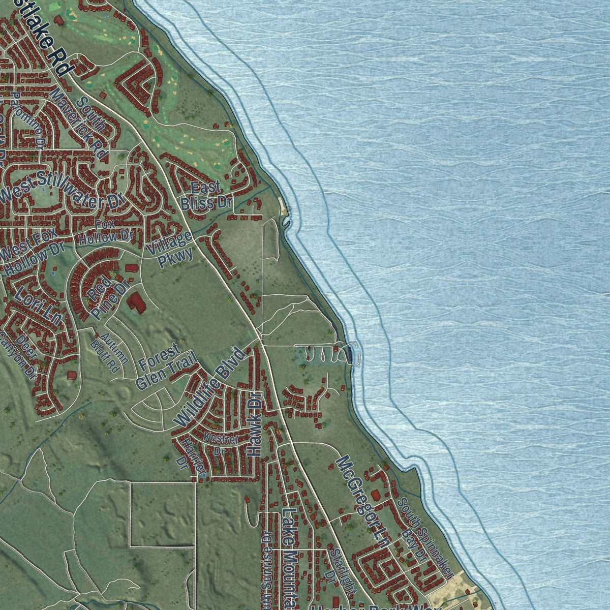 Second close-up of the map of Saratoga Springs, Utah print showing more streets and buildings