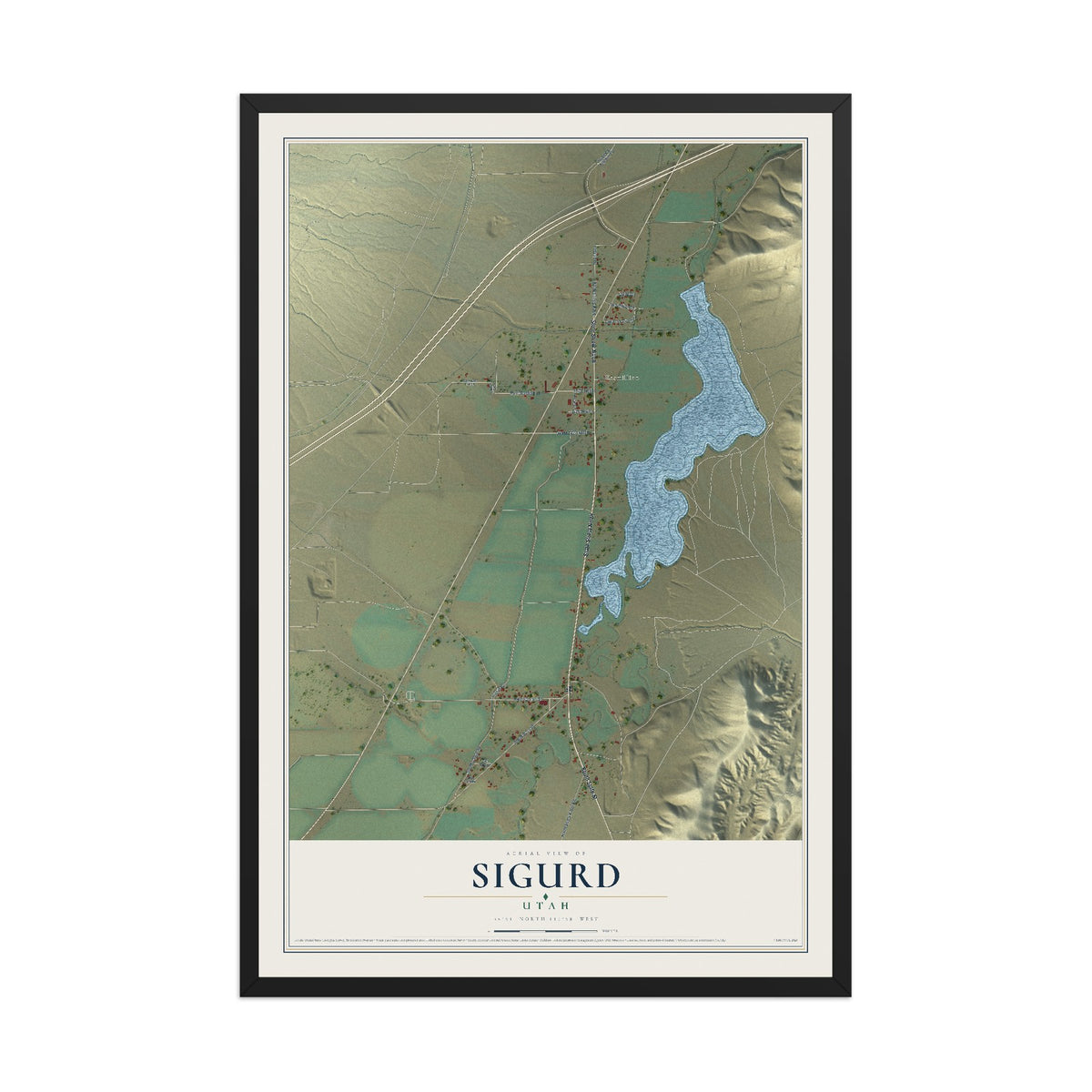 Map of Sigurd, Utah, 12 x 18 inch print in a black wood frame