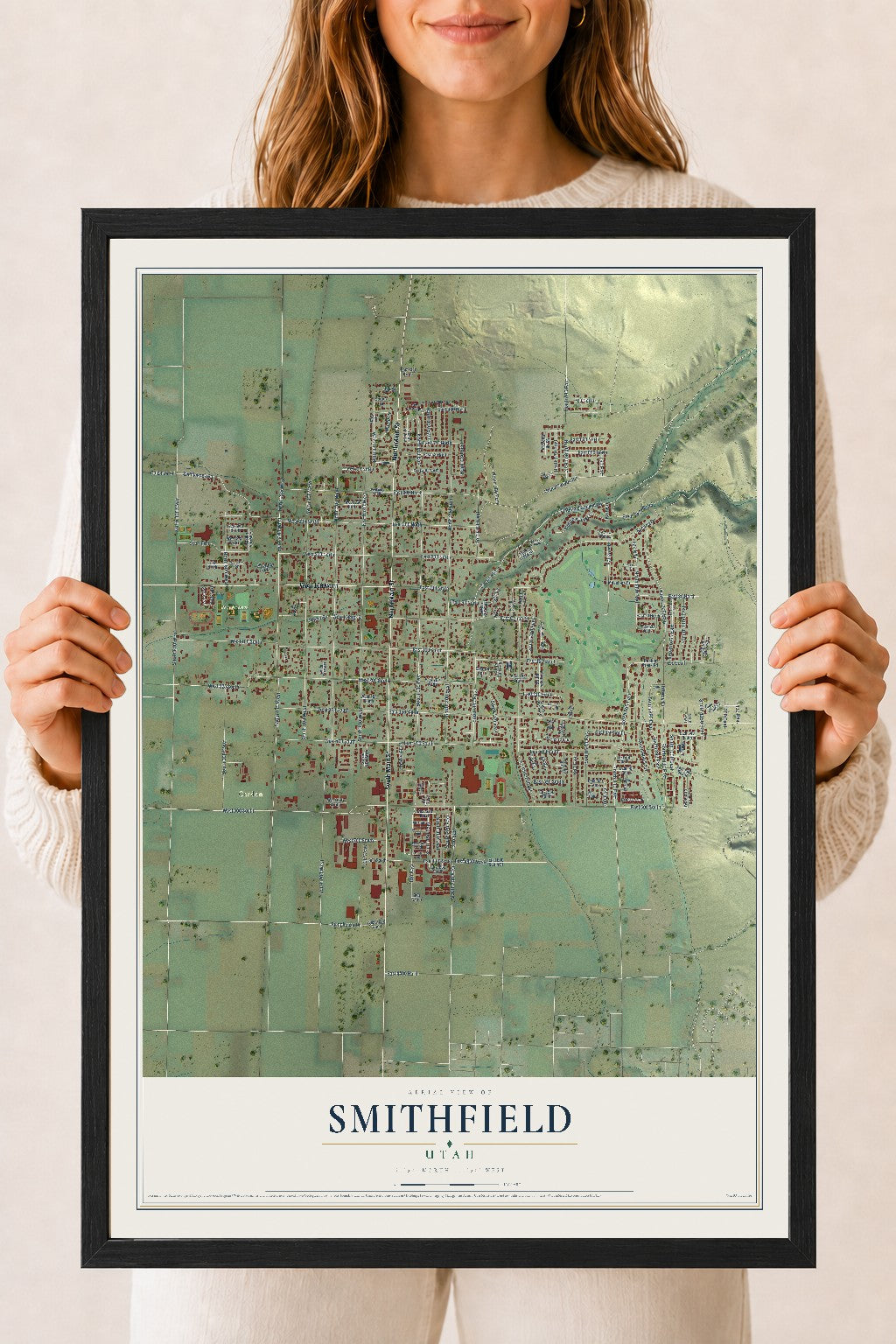Map of Smithfield, Utah, 18 x 24 inch print in a black wood frame