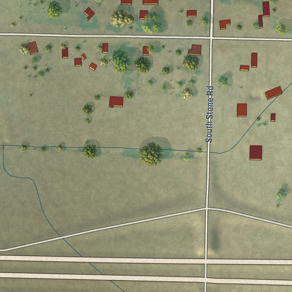 Close-up of the map of Snowville, Utah print showing street and building detail