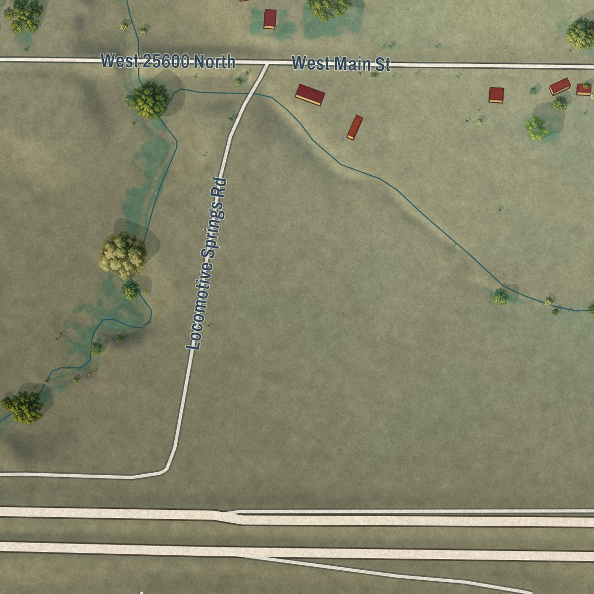 Second close-up of the map of Snowville, Utah print showing more streets and buildings