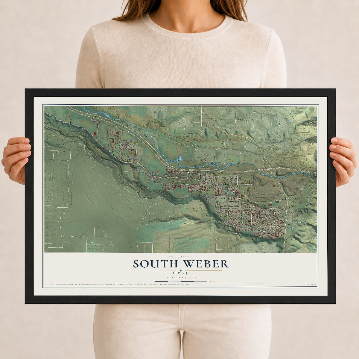 Map of South Weber, Utah, 12 x 18 inch print in a black wood frame