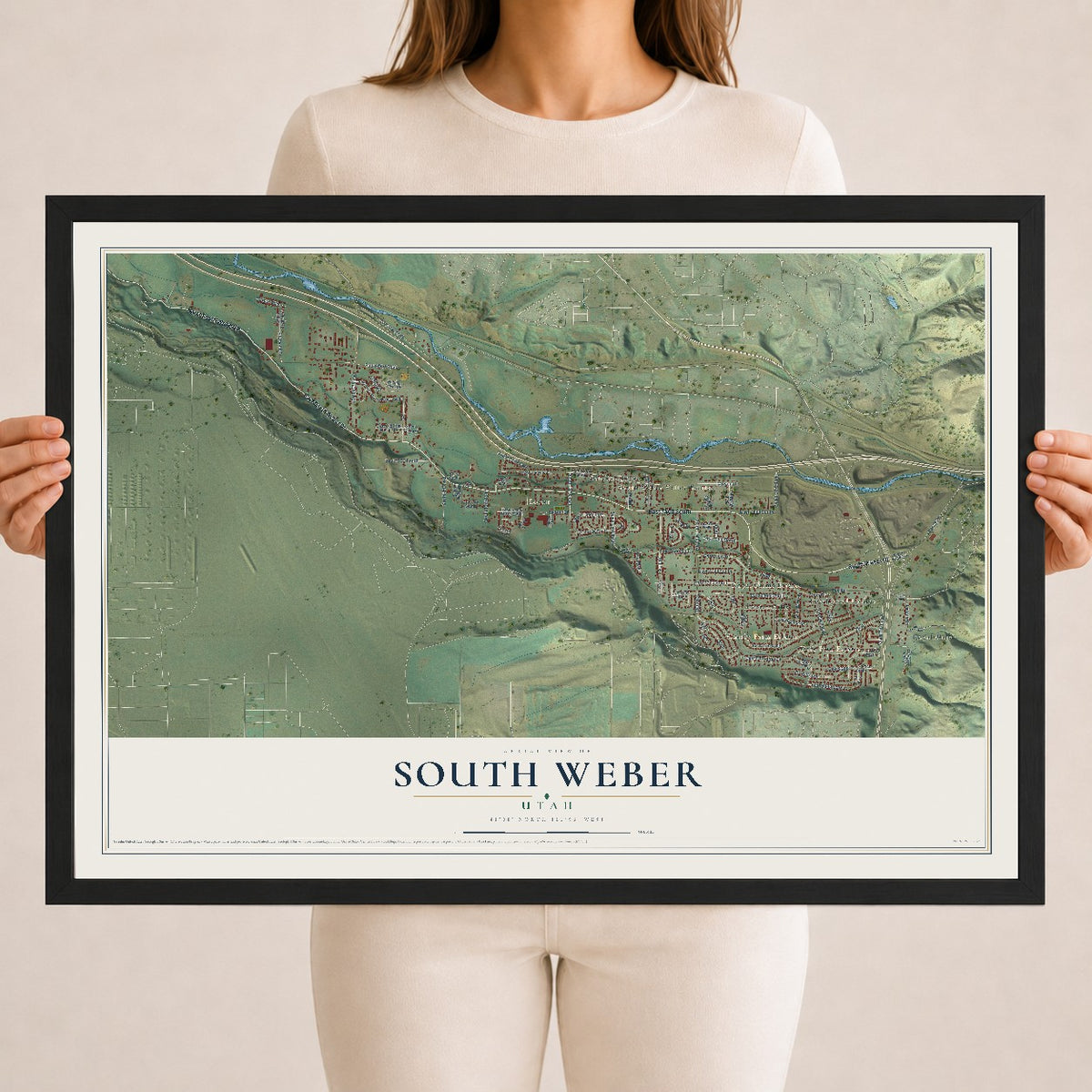 Map of South Weber, Utah, 18 x 24 inch print in a black wood frame