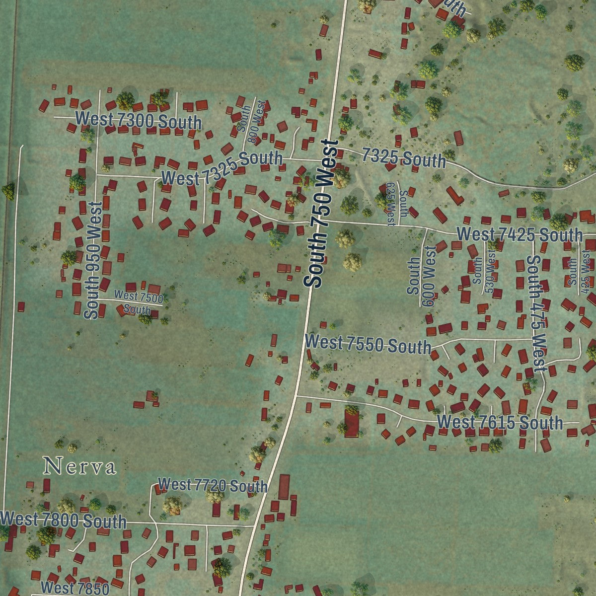 Close-up of the map of South Willard, Utah print showing street and building detail