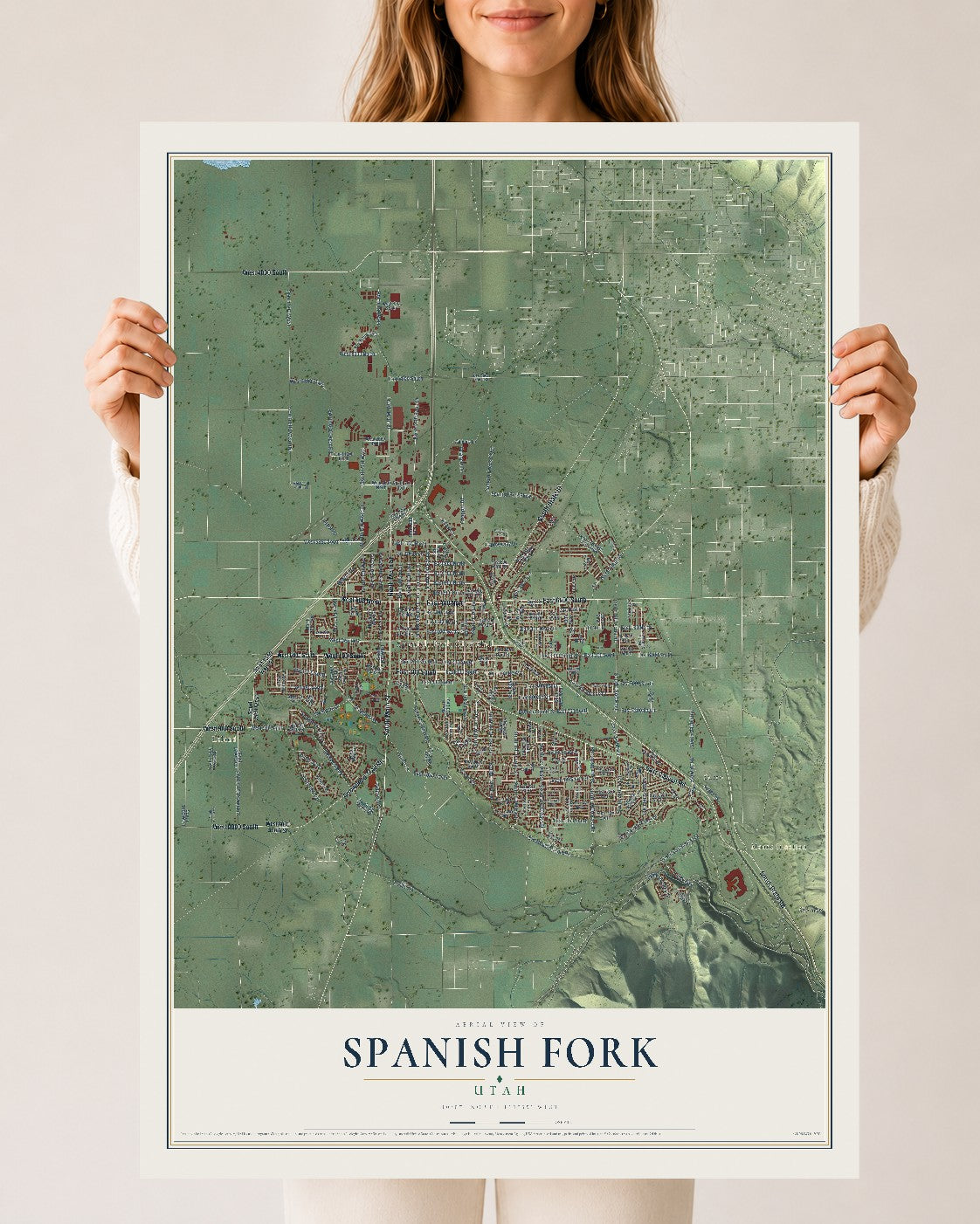 Map of Spanish Fork, Utah, 24 x 36 inch unframed archival matte print