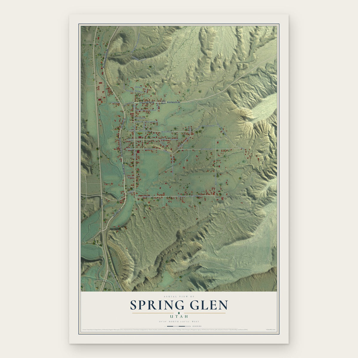 Spring Glen, Utah map print, the full design