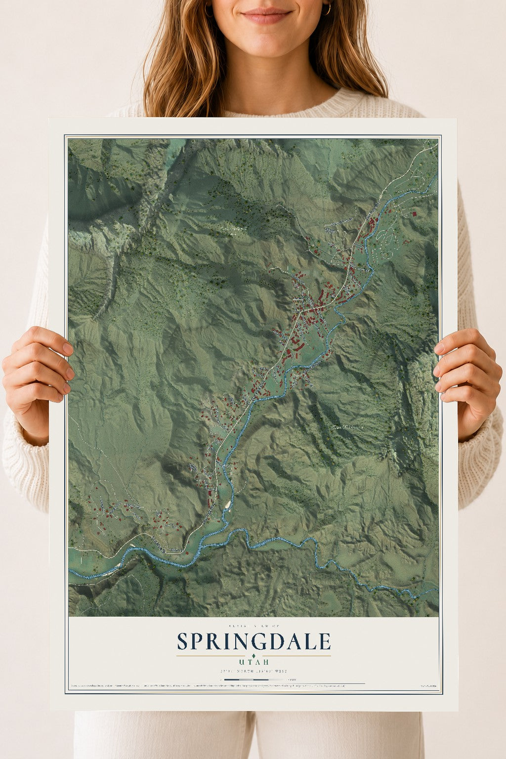 Map of Springdale, Utah, 18 x 24 inch unframed archival matte print