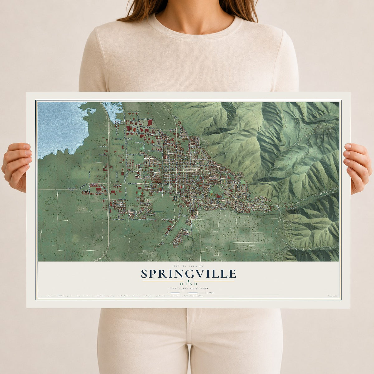 Map of Springville, Utah, 12 x 18 inch unframed archival matte print