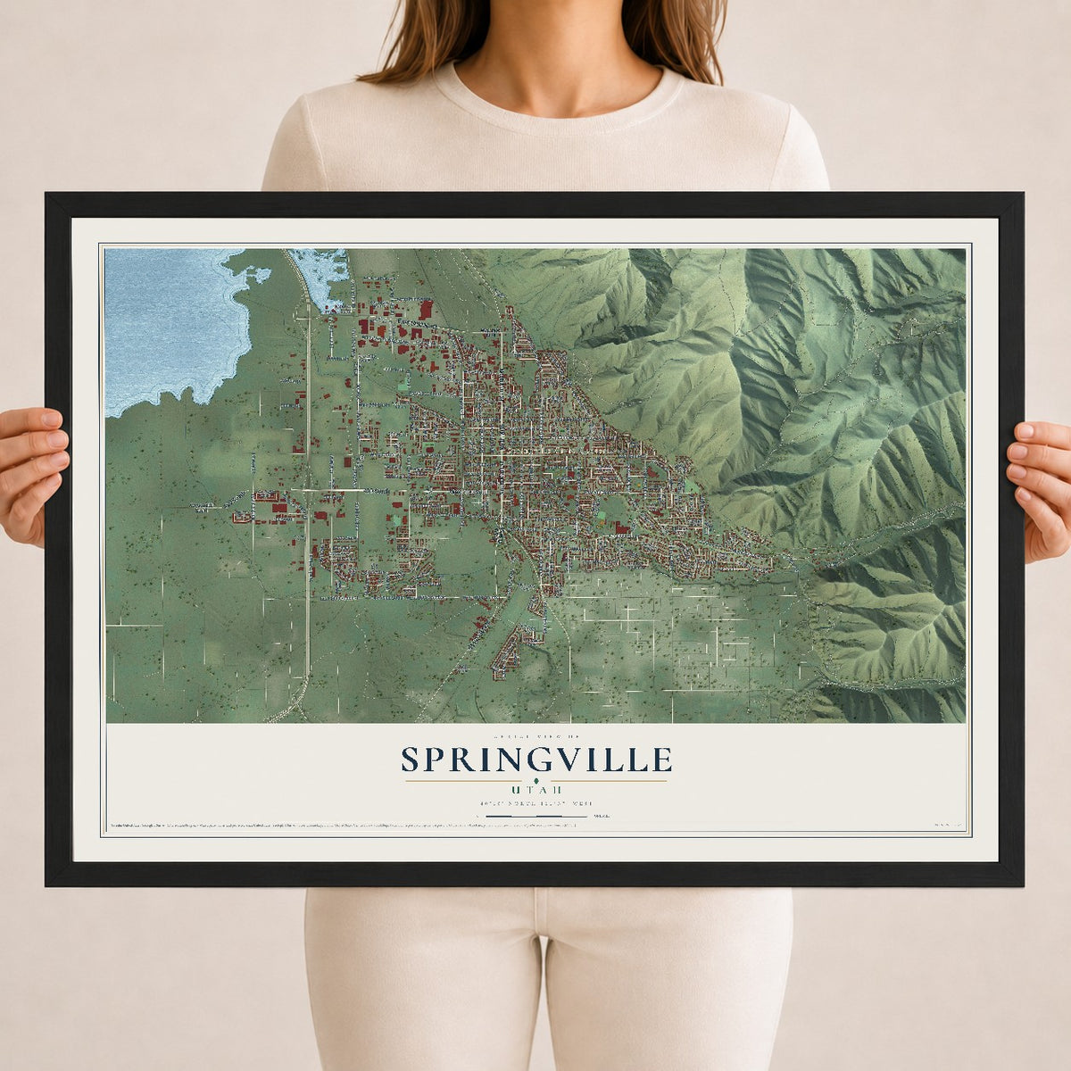 Map of Springville, Utah, 18 x 24 inch print in a black wood frame