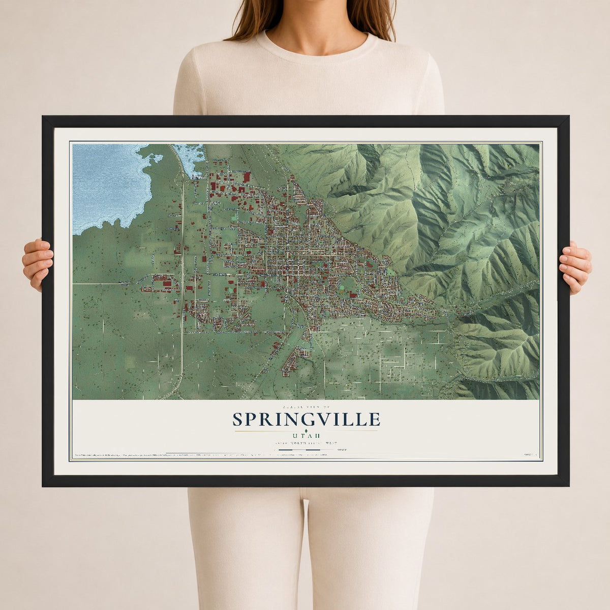 Map of Springville, Utah, 24 x 36 inch print in a black wood frame